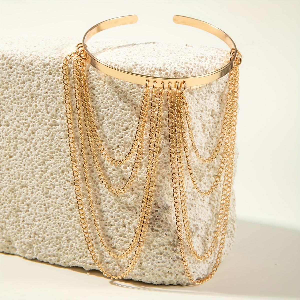 1pc Simple and Stylish Multi-Layer Metal Thin Chain Tassel Pendant Bangle with Smooth Finish and Open End, Suitable as a Perfect Gift for Women at Banquets, Parties, or for Friends