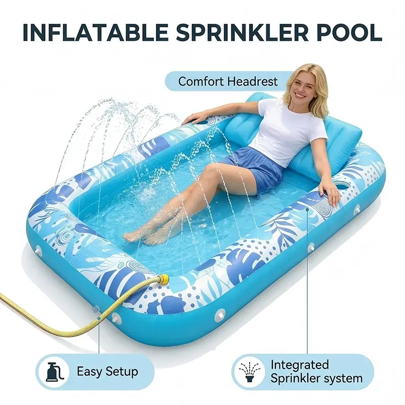 Inflatable Leaf Sprinkler Bed, L/xl Double Person Float, Pool Float with Pillow and Cup Holder, 4-In-1 Sun Lounger, Inflatable Water Lounger, Party Gift