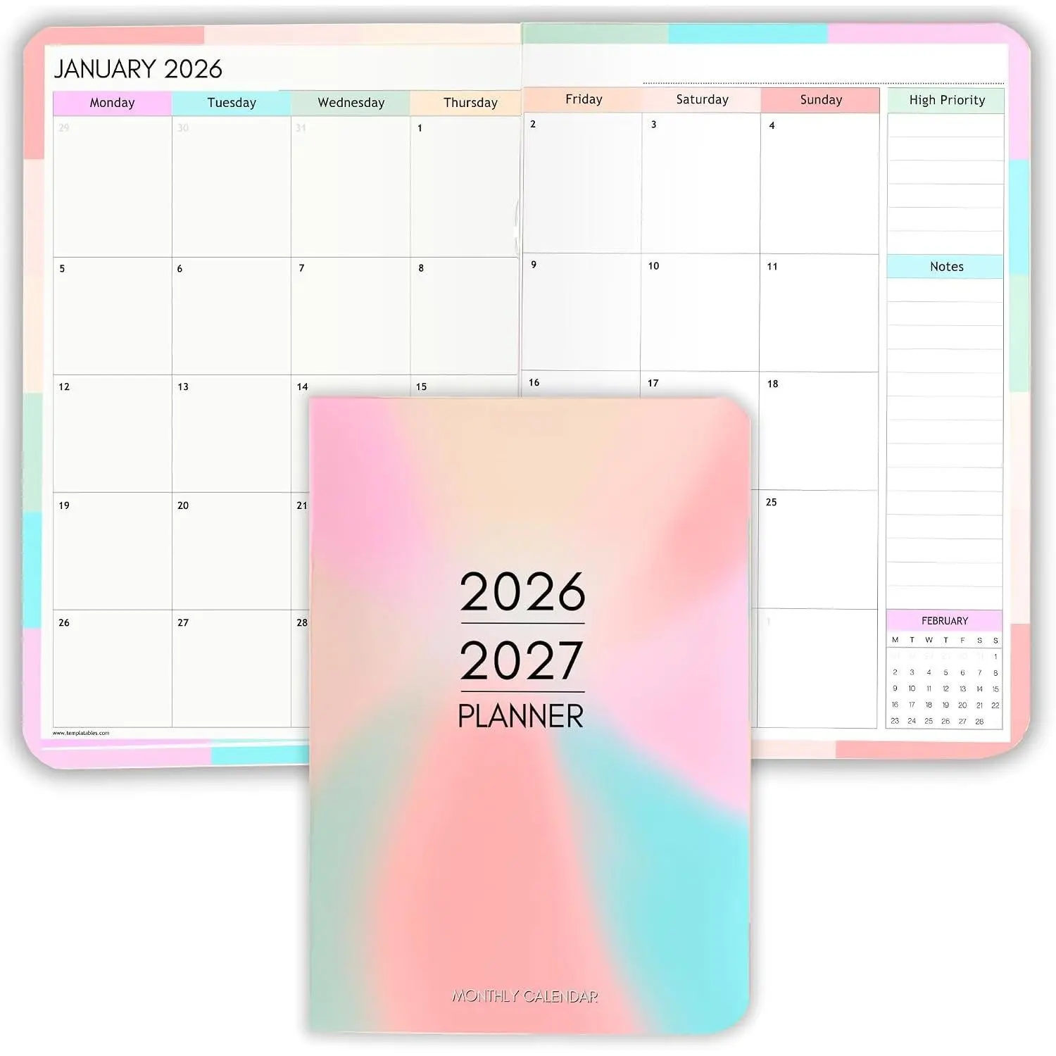 2026-2027 Pocket Planner | Small A6 Size - Fits in Your Bag | Two-Year Calendar |  120gsm Paper | Portable & Durable Design (Colorful)