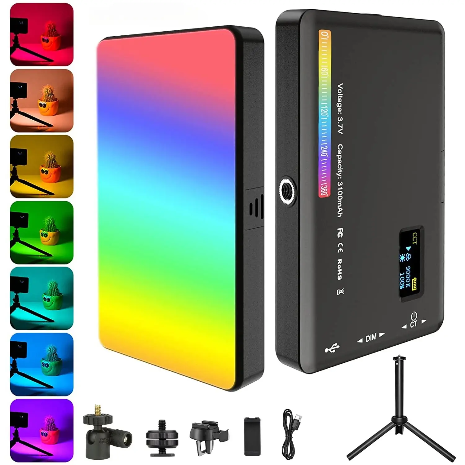 portable selfie light  LED  Camera Light Full Color Output Video Light Kit Dimmable 2500K-9000K Bi-Color Panel Light CRI 95+ Rechargeable 3300mAh