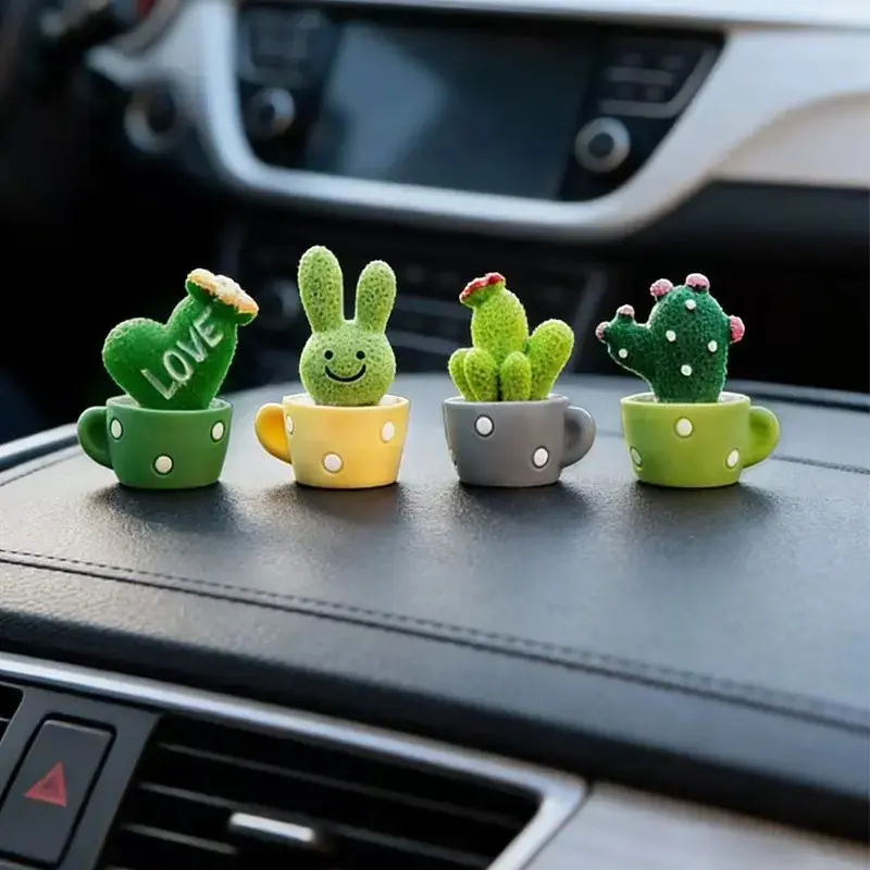 Cute Cactus Design Car Dashboard Decor, Dashboard Decorations, Small Resin Potted Plant Car Interior Decoration, Unisex Car Accessories, Car Interior Set, Car Ornaments