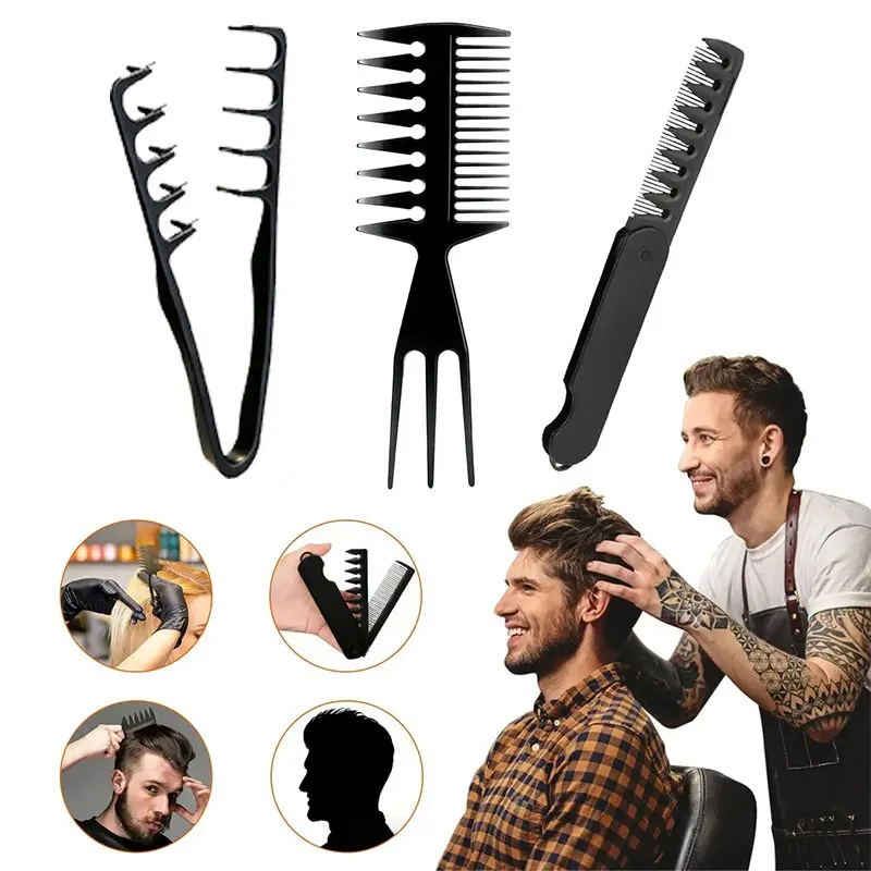 3pcs Hair Comb Set, Wide-Tooth Comb for Men, Voluminous and Slicked-Back Hairstyles, Adds Root Volume, Easy to Carry