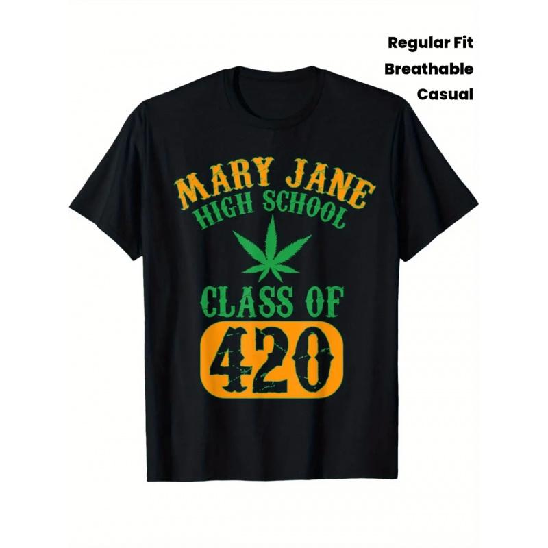 Men's Class of 420 Weed Graphic T-Shirt, 100% Fabric, Crew Neck, Short Sleeve, Regular Fit, Weekend Casual Wear, All-Season Casual Wear