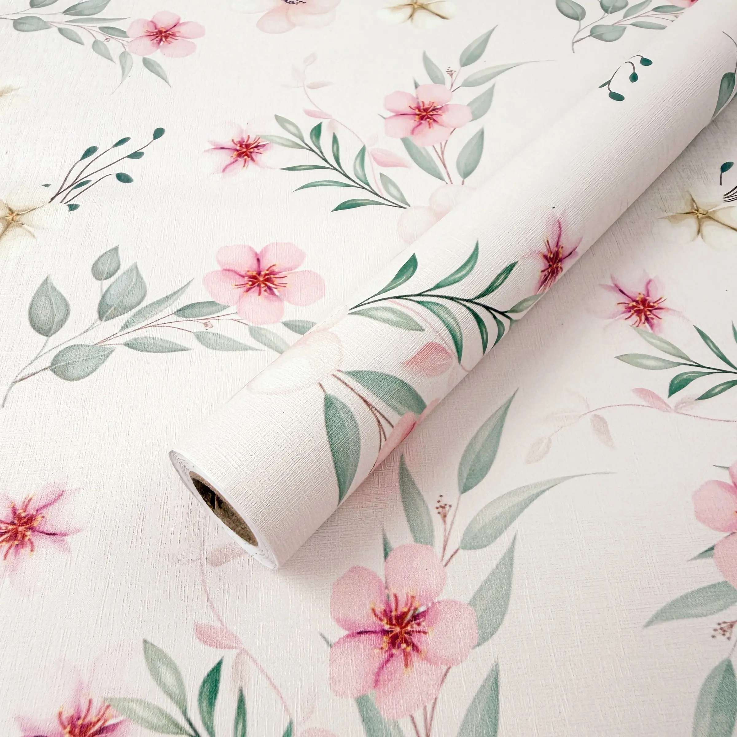 1 Roll Pink Watercolor Floral Peel and Stick Wallpaper 44.5cm/17.5in Wide, Removable Self-Adhesive Waterproof Vinyl for Girls Bedroom Bathroom Decor, Length Options: 1m/2m/3m/5m/10m