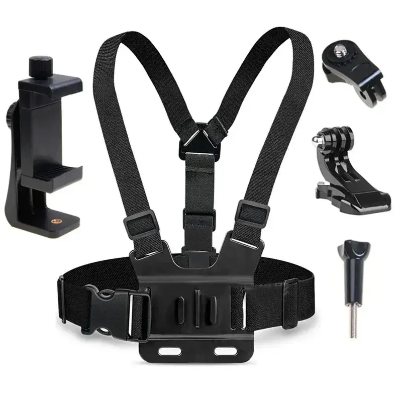 Mobile Phone Chest Strap Mount Holder with Clip, Camera-Smartphone-Cellphone Accessory for First-Person Video Recording, Live Broadcasting, and Picture Capture