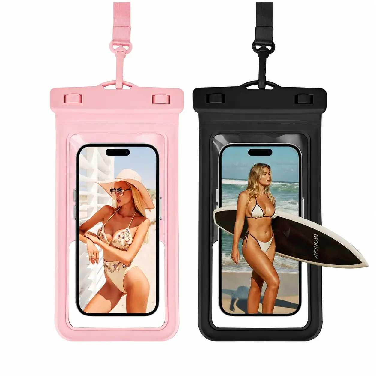 Unisex Waterproof Universal Phone Pouch for Water Sports, Beach Swim - Large Capacity, Secure Slot, Durable PVC, Compatible with iPhone Pro Max & Oversized Smartphones (Pink, Black, White)