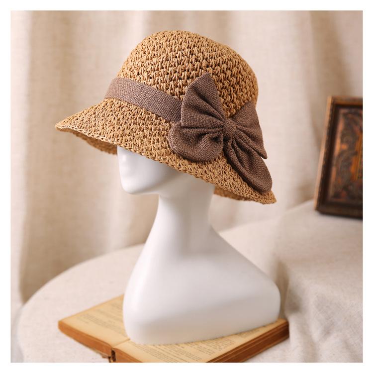 Summer Straw Hat, Multifunctional Vintage Woven Handmade Straw Hat, Foldable And Versatile Sun Protection Hat, With Pleated Bow, Breathable Travel Beach Hat