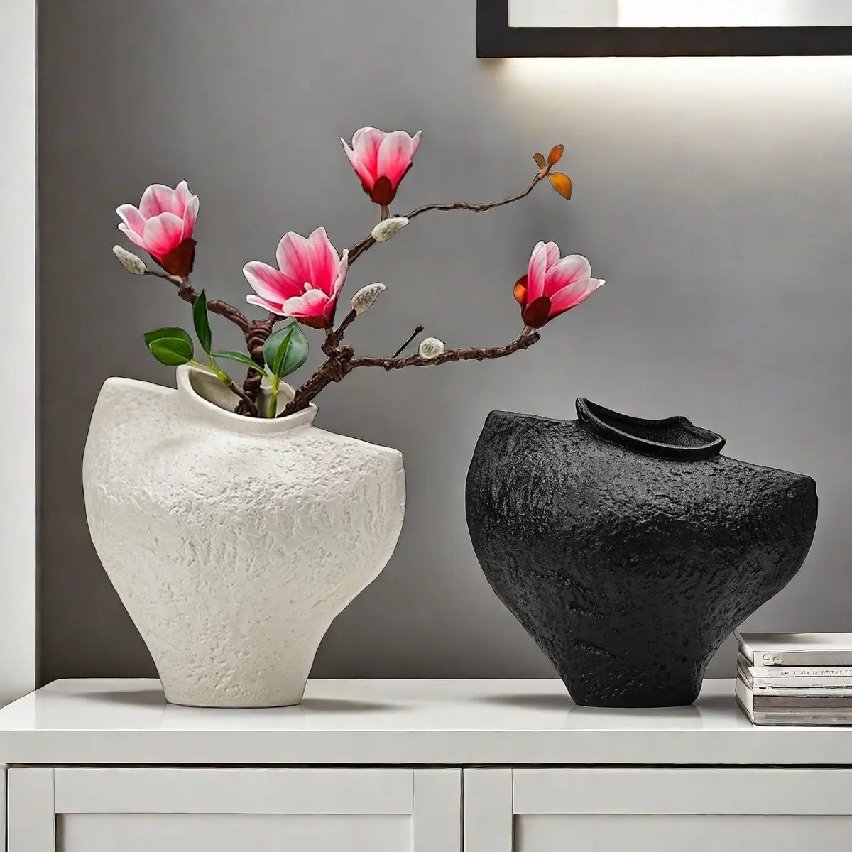 Wabi-Sabi Textured Ceramic Vase Set, Terracotta and Matte Irregular Mouth Vases, Modern Home Decor, Decorative Vase, Artistic Pottery for Entryway, Bookshelf, Zen Space