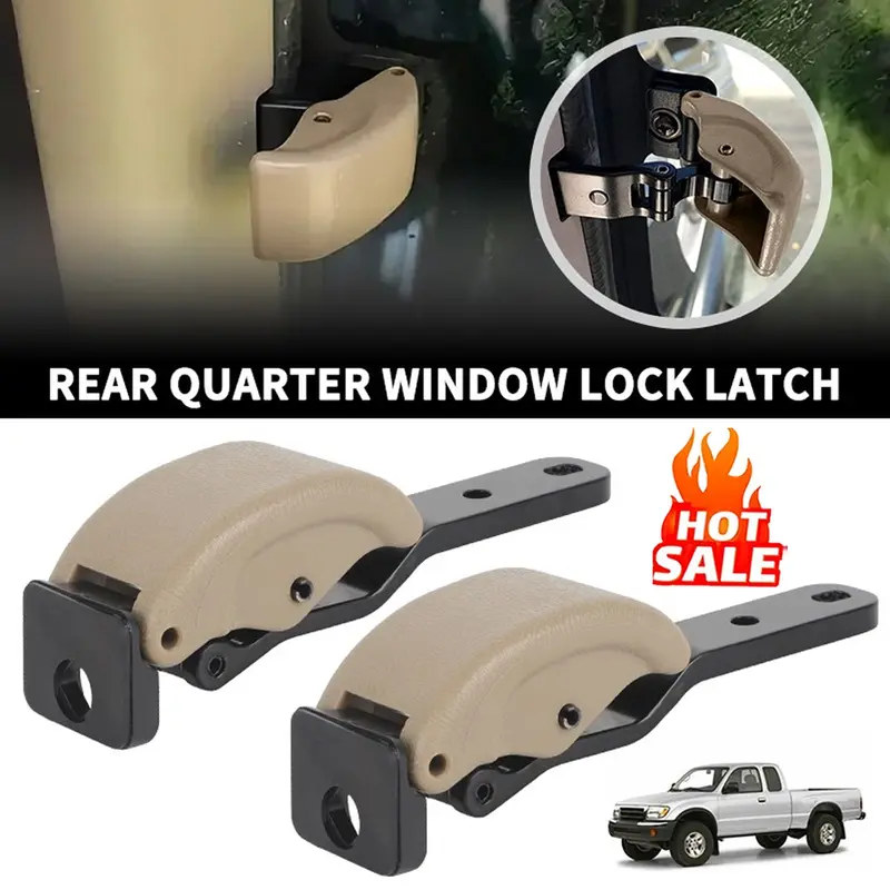 Beige Plastic Rear Quarter Window Latch Lock Pair, 2-Piece Window Hardware Fit for Toyota Tacoma 2001-04