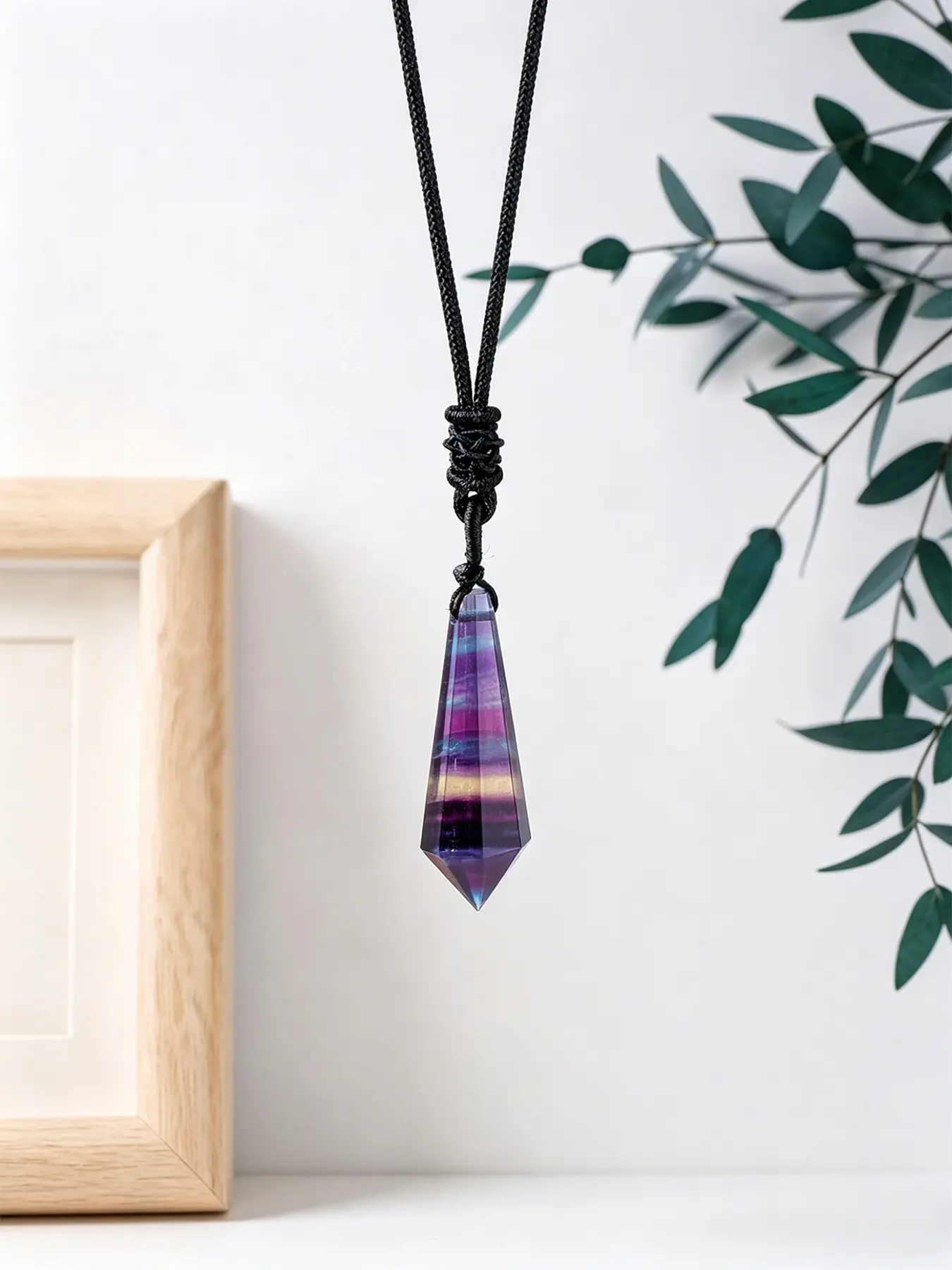 Natural Crystal Rainbow Fluorite Pendant Necklace, Boho Chic Crystal, Handwoven Elegant Layered Design, Mystical Atmosphere, Perfect for Crystal Enthusiasts