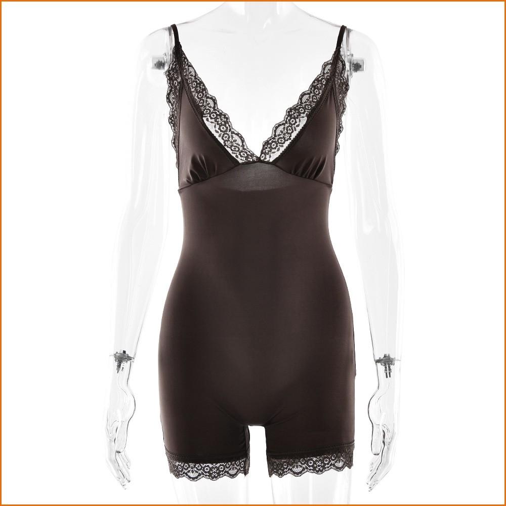 KODA & CO 04 Lace Trim Sleeveless Bodysuit For Women  Adjustable Spaghetti Strap High Waist Sexy Shapewear