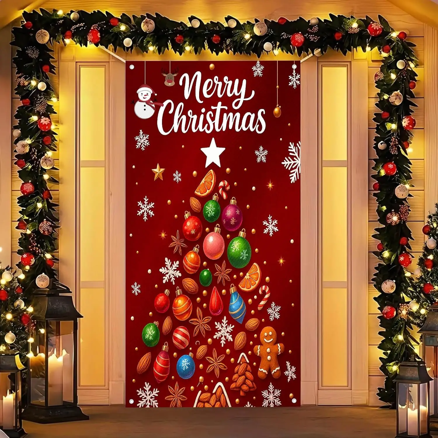 Christmas Door Cover 71x35 Inch  Tree Door Covers Party Banner for Front Door Porch Decor Photography Backdrop  Kitchen Winter Seasonal Entryway Decor