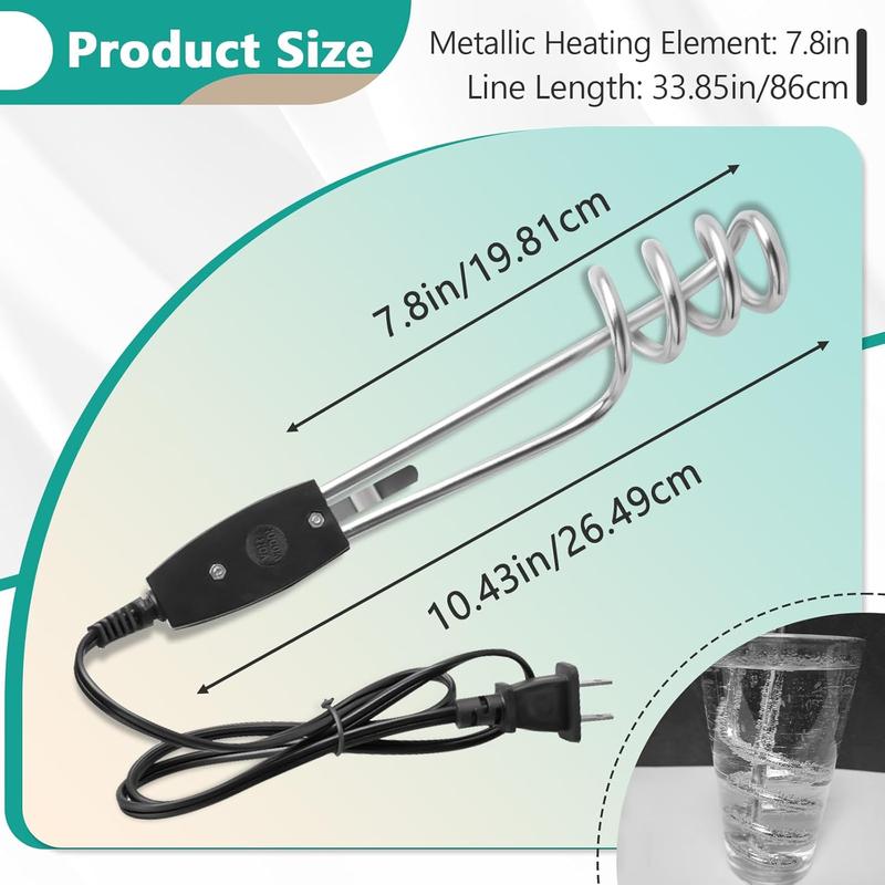 2 count 1000W-110V Immersion Water Heater - 10in Immersion Electric Water Heater - Portable Submersible Water Heater Fit for Camping, Ceramics Cups or Bucket Heating