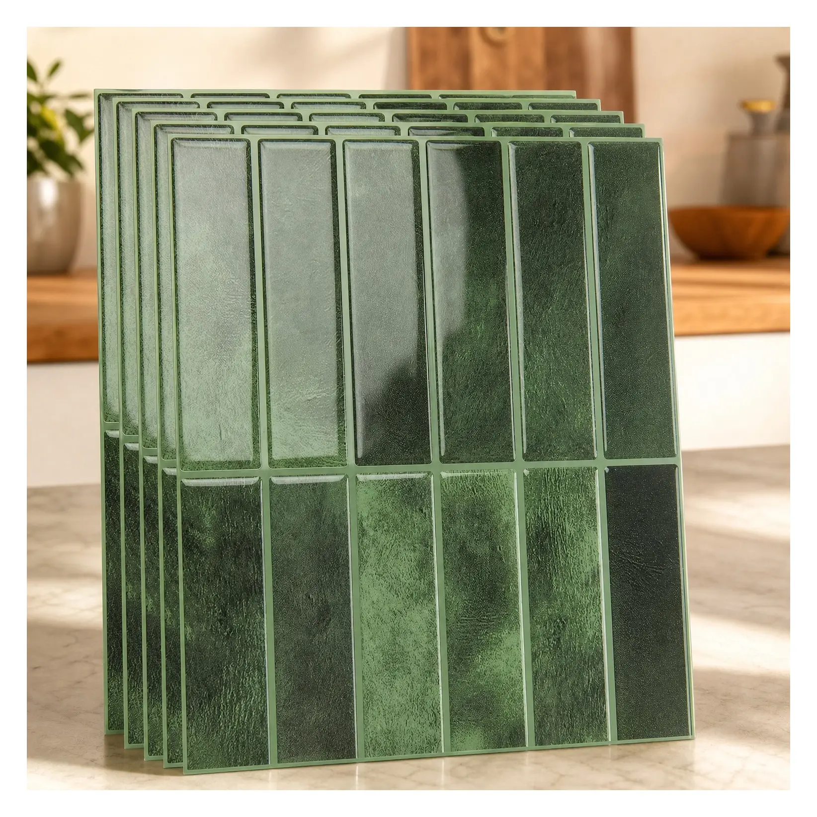 Subway Tile Peel and Stick Backsplash, 10-Pack, 11.4" x 9", Green, Enhanced Thickness, Superior Adhesion, Effortless Installation, for Home Decor, Kitchen Countertop, Ideal for Home RenovatorsGift