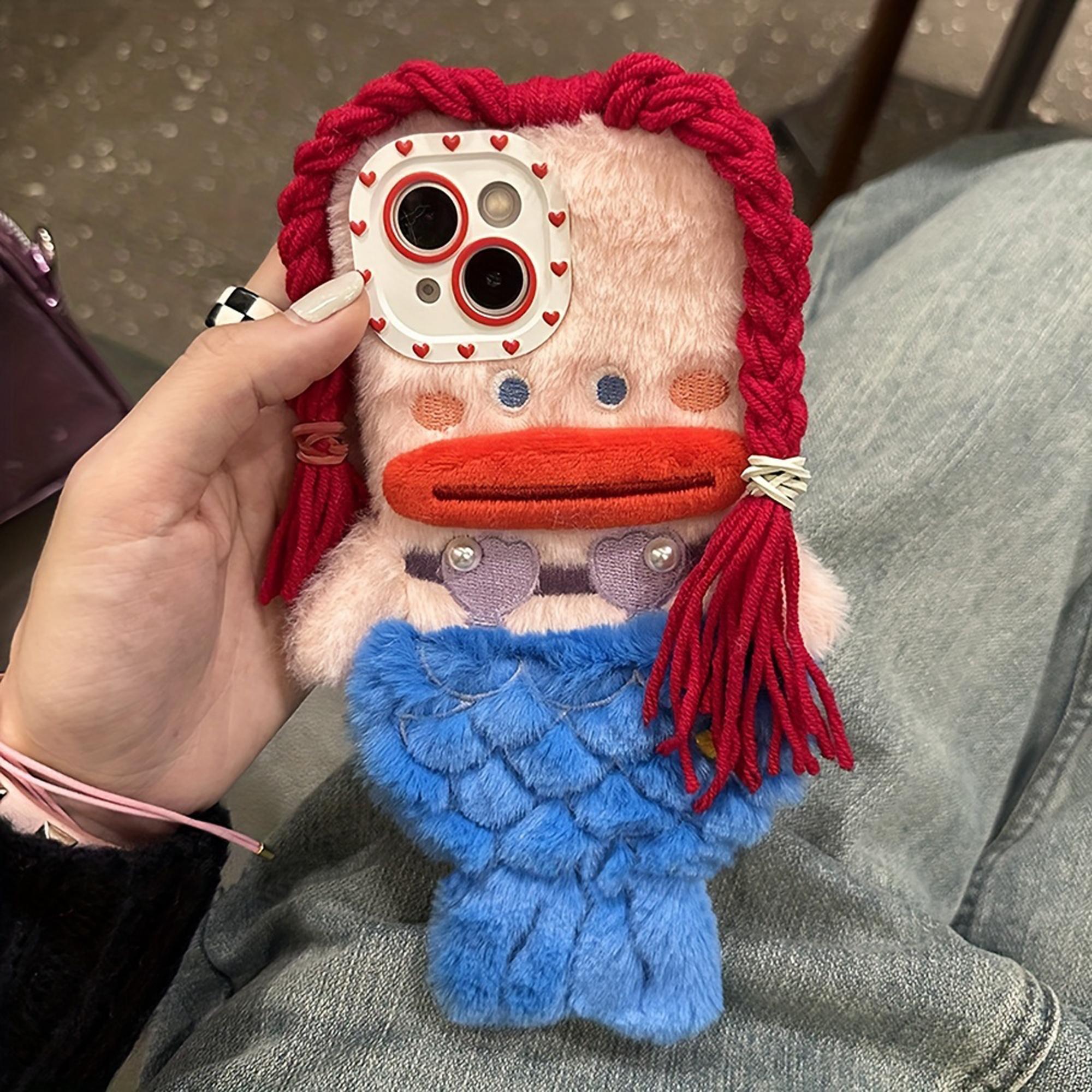 Cute Mermaid Design Plush Phone Case, Creative Phone Protector Cover, Phone Accessories Compatible with iPhone 15 14 13 12 11 Plus/Pro/Pro Max