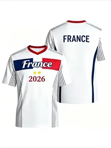 2026 France 3D Flag Print Soccer Jersey, Football Jerseys, Quick-Dry Sports T-Shirt, Casual V-Neck Short Sleeve, Unisex Summer Training Top