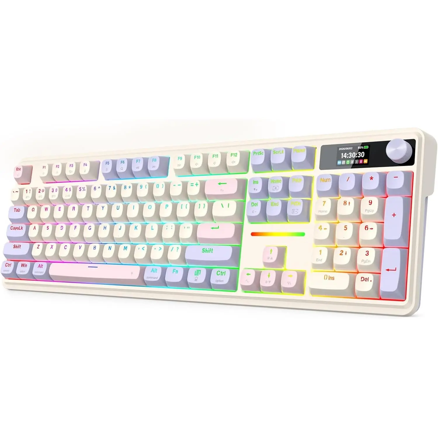 Redragon K762 PRO Wireless 104-Key Gasket Structure Computer Keyboard for Gamers, Durable Design with Integrated Screen & Control Knob