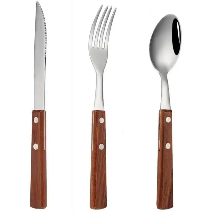 Flatware Set with Wooden Handle, Stainless Steel Utensil Set,  Silverware with  Fork Spoon