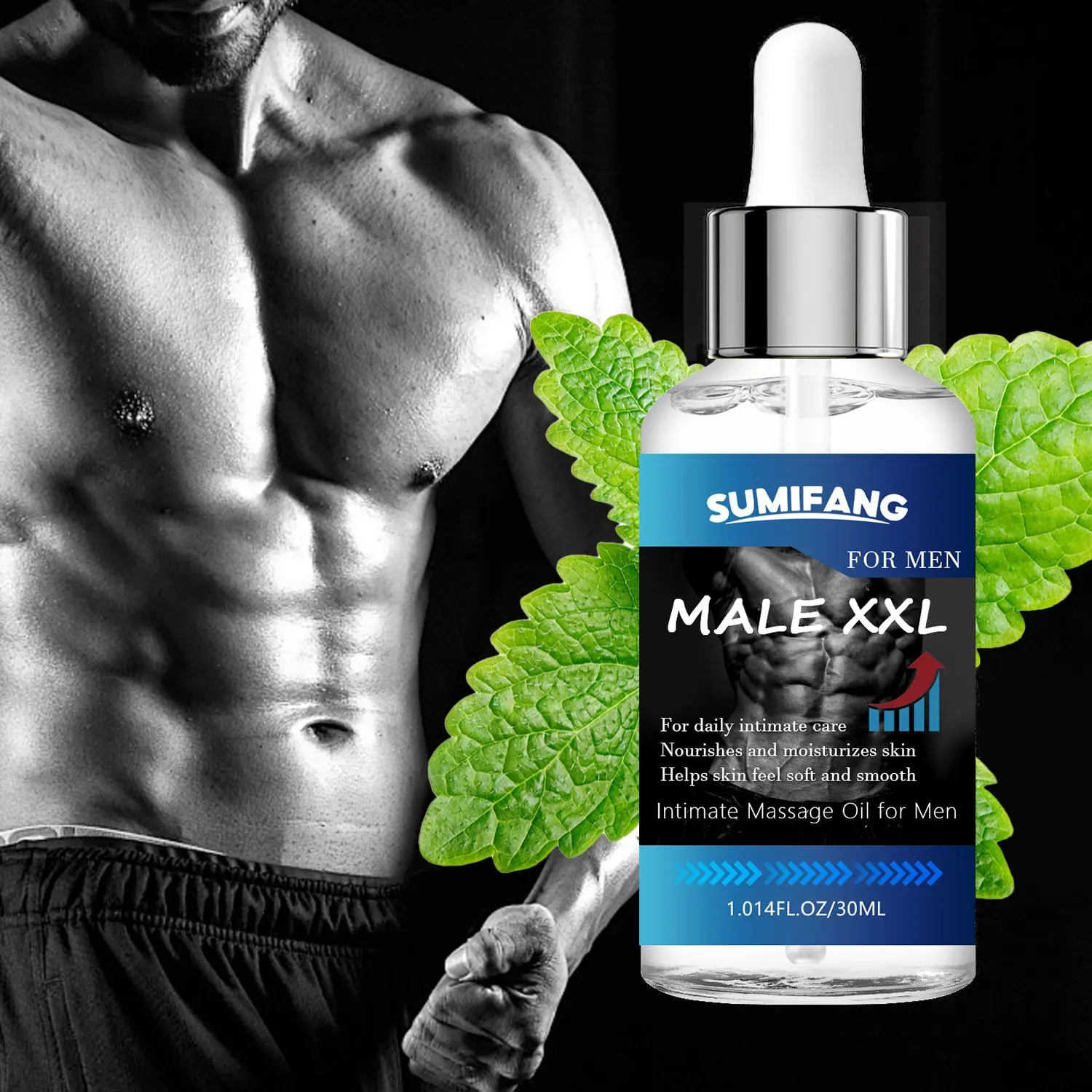 30ML Men's Private Area Daily Massage Oil, Hydrating Body Care, Rich in Seed Oil, Sweet Almond Oil, Menthol, Vitamin E, Moisturizes and Nourishes Skin