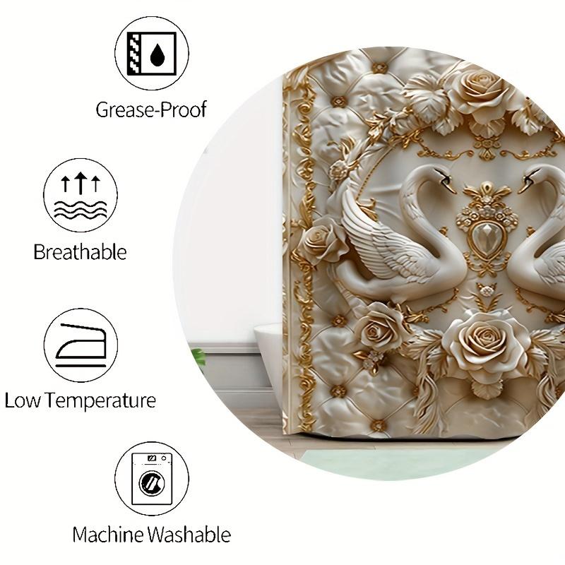Swan Embossed Shower Curtain Set, 1 Count Waterproof Shower Curtain/4 Counts Set Including Waterproof Shower Curtain, Non-slip Floor Mat, Toilet Seat Cover & Bathroom Mat with 12 Hooks, Showercurtain, Bathroom Decoration Accessories