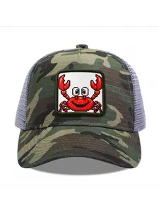 Pixel Art Red Crab Camouflage Mesh Baseball Cap for Men & Women - Adjustable Snapback Trucker Hat, Breathable Back for Hiking, Fishing, Camping, Golf & Casual Outdoor Attire Camouflage Random