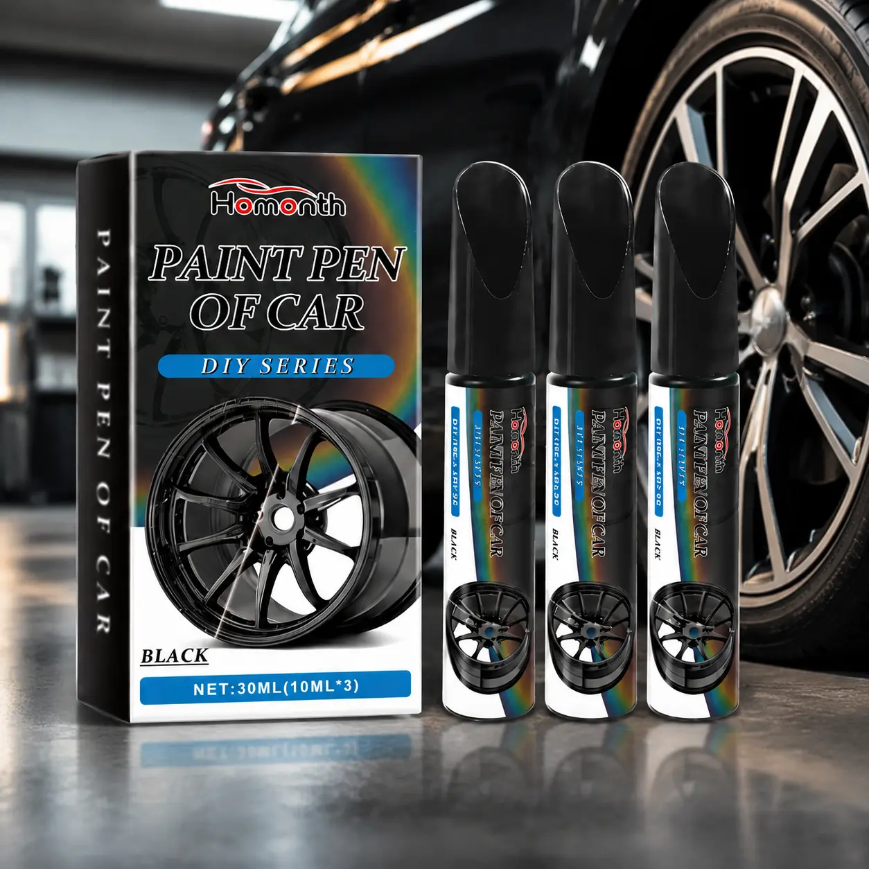 Car Easy Wheel Scratch Repair Pen 3Pcs – Black Touch Up Paint for Rims & Hub Caps, Fast-Drying Waterproof Coating, Restores Scratched Alloy Wheels, DIY Auto Paint Repair Kit, Pen Car scratch Remover, Car Maintenance Paint Care Paintwork Touch-Up Paints