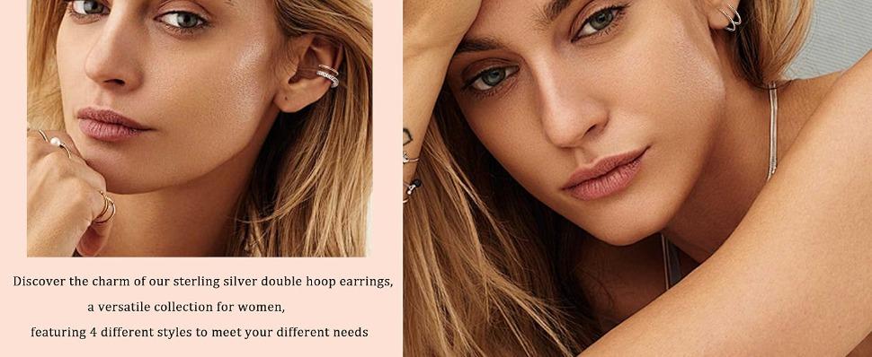 FUNRUN 2Pairs 925 Sterling Silver Twist Wrap Spiral Earrings for Women Double Hoop Climber Cuff Earrings Hypoallergenic CZ Cartilage Piercing Earrings