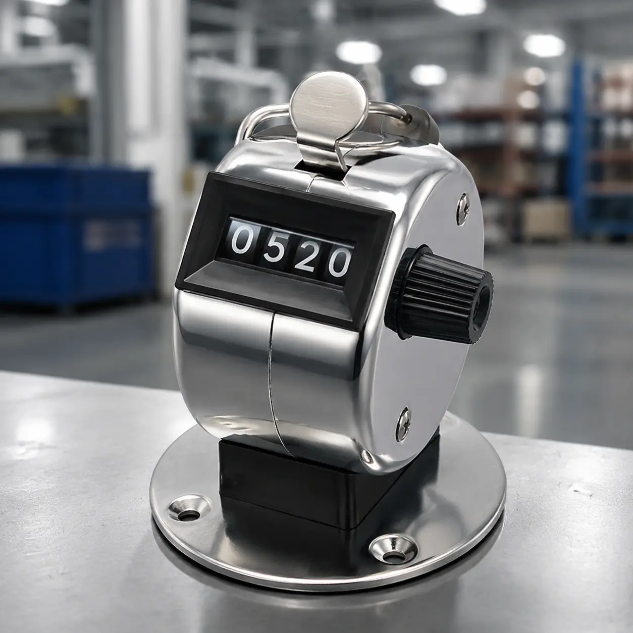 Precision Mechanical Manual Counter with 0–9999 Digit Range, Durable Silver Stainless Steel Construction for Industrial Traffic, Inventory, and Production Counting Applications