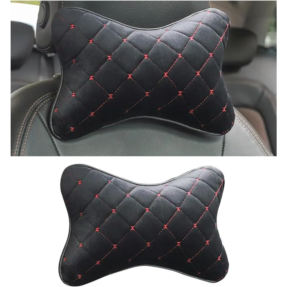 Headrest Pillow, Comfortable Driving  Seat  Support Pillow with Adjustable Strap, Removable Automotive Interior  Cushion,  for Automobile RV  (Black/Red)