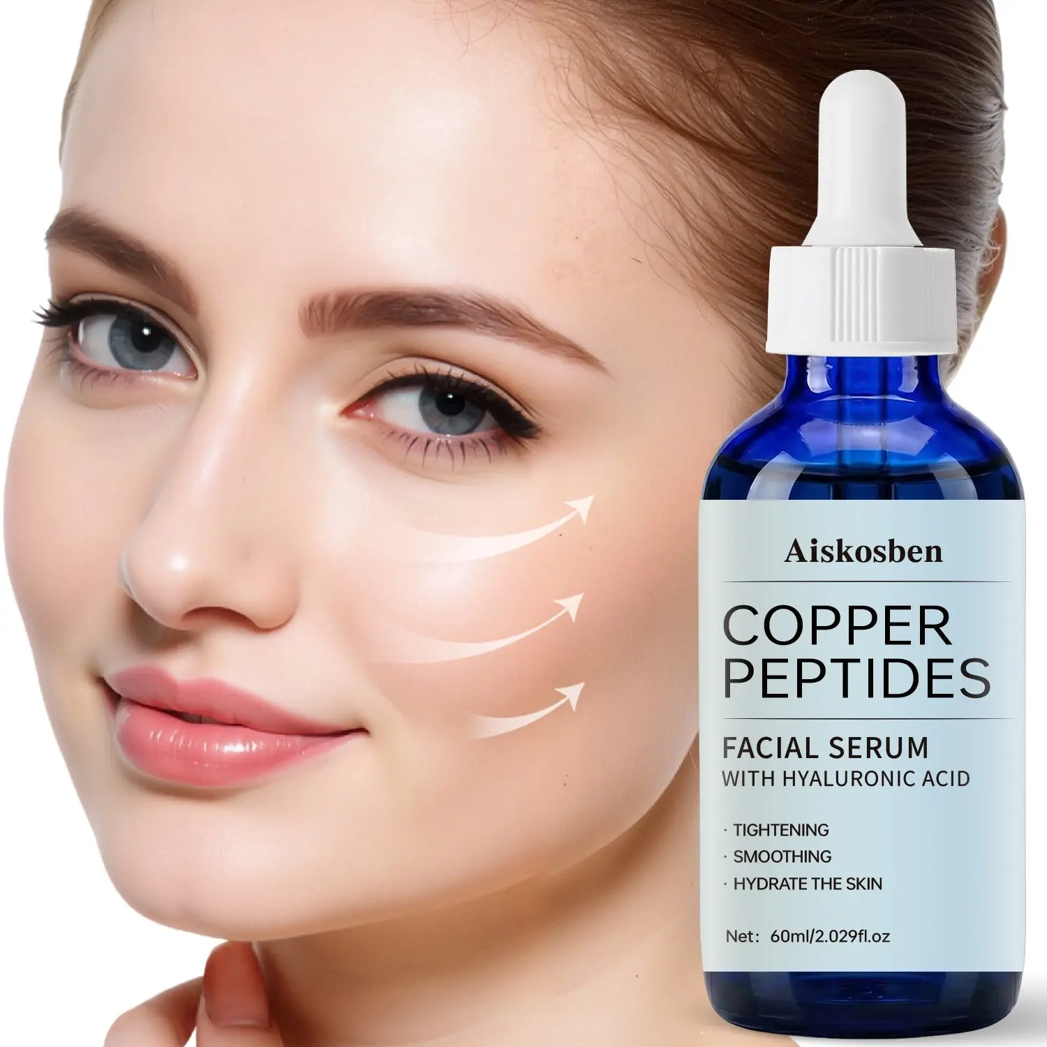 Copper Peptide Face Serum, Hyaluronic Acid Essence, Tighten Pores, Smooth Fine Lines, Deep Moisture, Brighten Dark Skin, 60ML, All Skin Types