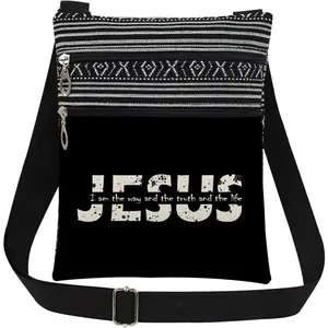 Jesus Scripture Letter Print Crossbody Bag Perfect Christian Gift  Sisters Outdoor Tarvel Adjustable Purse Bible Verse Print Purse Easter Christian Gatherings Shoulder Bag (Black)