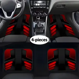 Mech Style 4-Piece Car Floor Mats, Gradient Blocks, Non-Slip Rubber Base, Edge Reinforcement, Water Absorbent