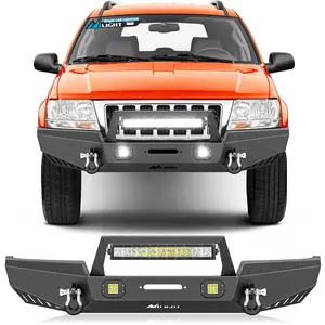 Nilight Front Bumper Winch Plate for 1999-2004 Jeep Grand Cherokee WJ, Offroad LED Lights Kit with 120W Bar, 18W Pods, Adjustable Mounts, 1 DIY Installation Manual, 1 Set of Screws for Outdoors