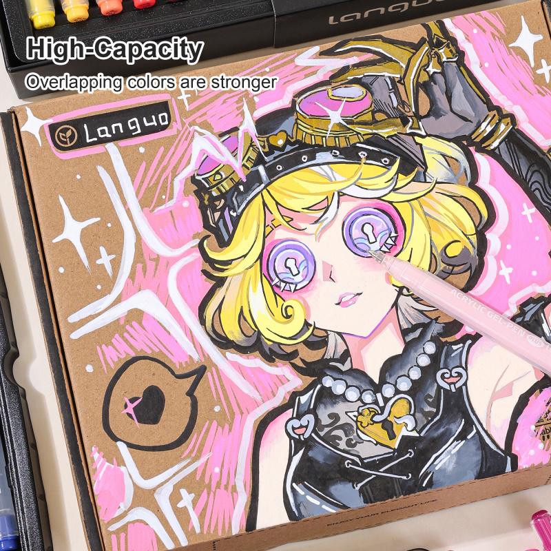 Acrylic Painting Gel Pen, 1 mm Needle Tip, Rich-Color Large-Capacity Ink Pens, Art Drawing Supplies for DIY, Coloring and Doodling, Acrylic Gel Pen with Stackable Colors