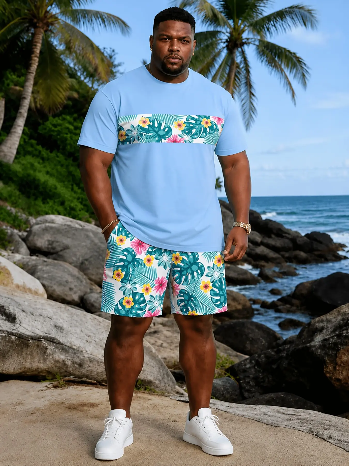 Couple Matching Set 2-Piece, Men/women Comfortable Short Sleeve T-Shirt + Shorts, Solid Beach Style, Loose Fit, Family Party, Christmas Gift