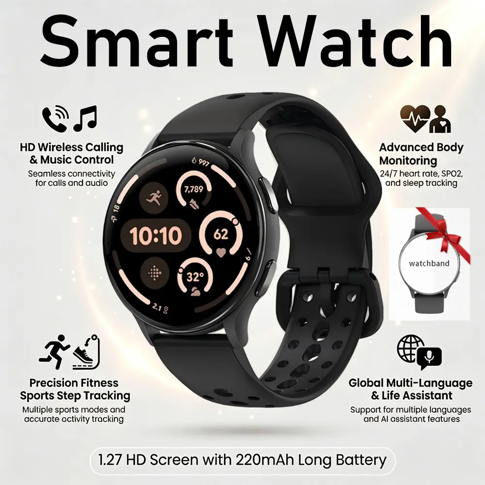 Smart Fitness Watch, Multi-Sport Modes, Music Control, Heart Rate & Sleep Monitoring, Bluetooth-compatible Calling, Ip67 Waterproof, iOS Android Compatible
