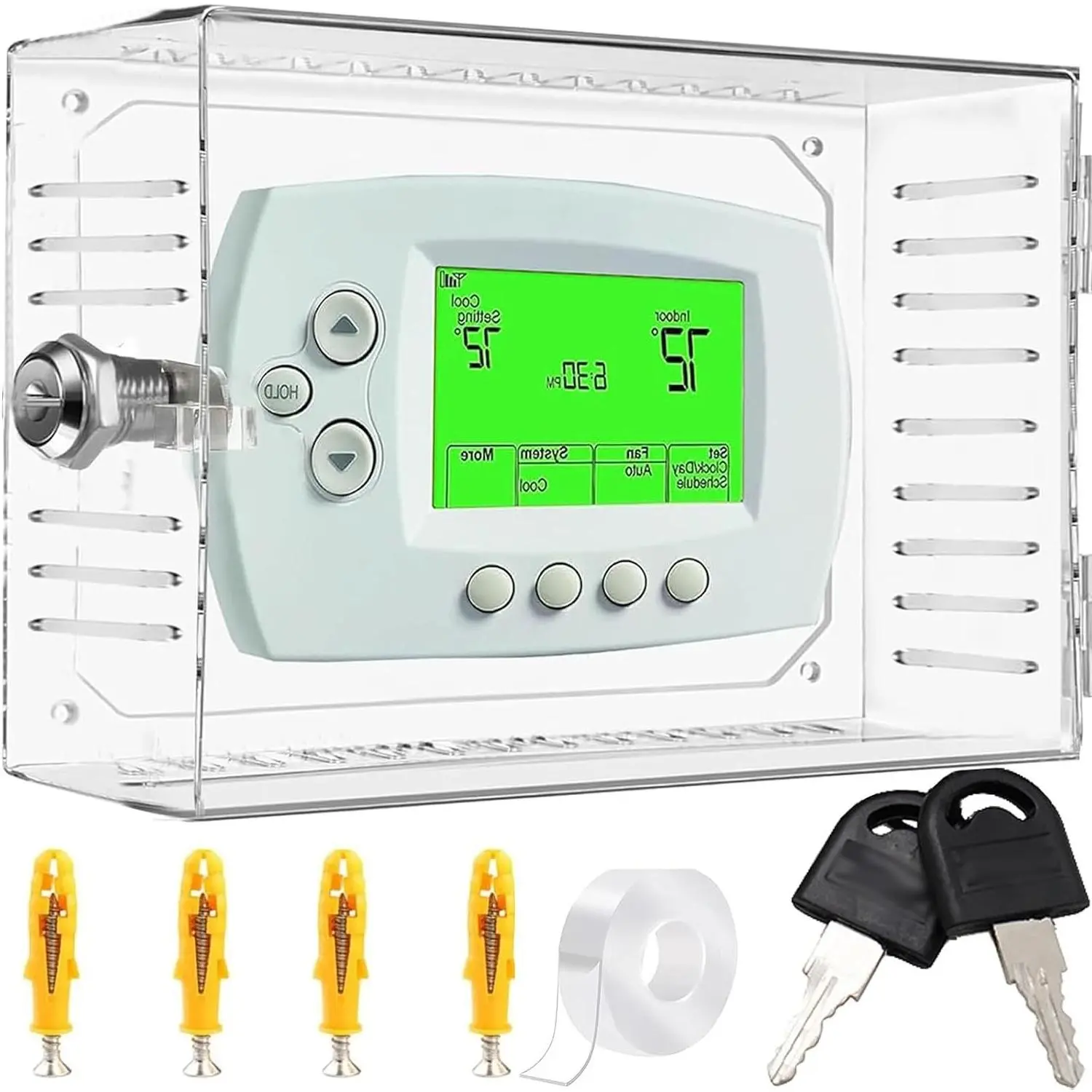 Universal Thermostat Lock Box with Key, Clear Large Wall Thermostat Cover, Fits Thermostats 6.3"H x 4.4"W or SmallerGift