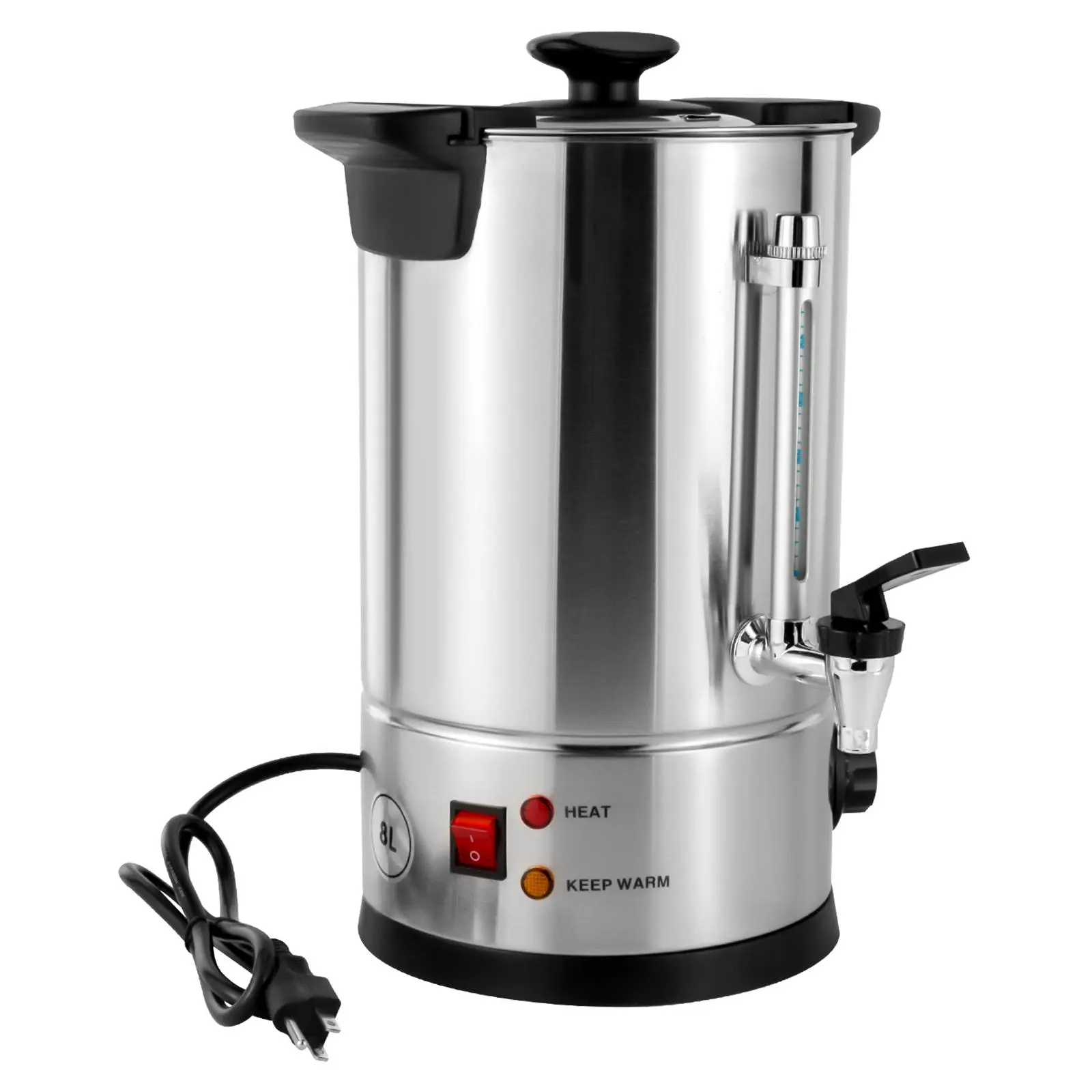 Coffee Urn,8L 50 Cup Coffee Maker 304 Stainless Steel Electric Coffee Percolators 110v Commercial Grade Hot Water Tea Dispenser Electric Coffee Warmer (Silver/Black)