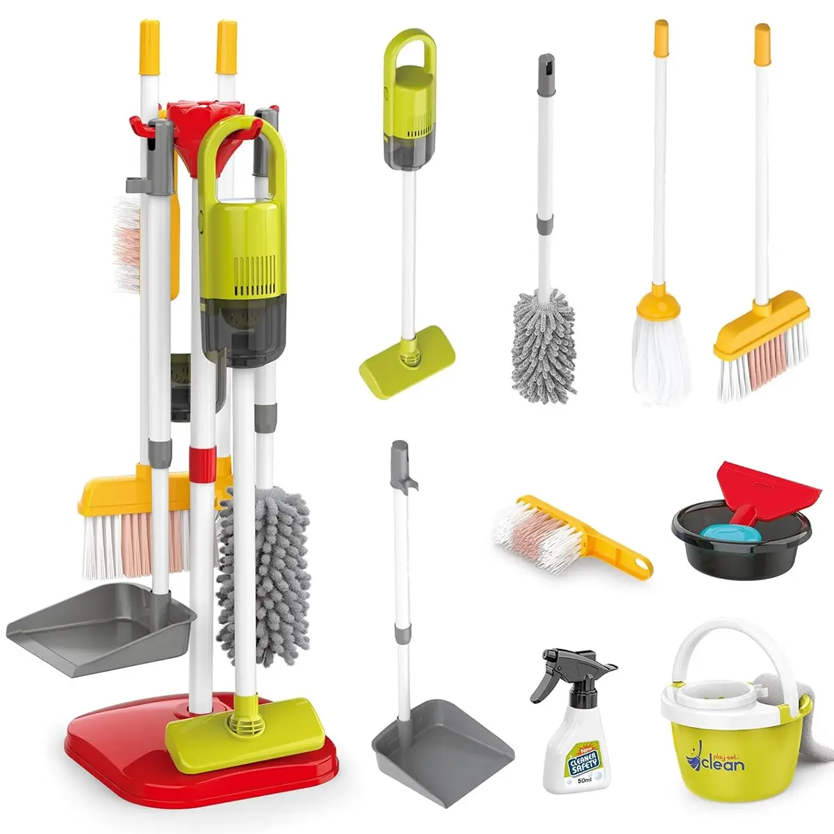 Parent-Child Interactive Cleaning Toy Set, Realistic Vacuum Cleaner and Mop, Role Play Cleaning Tools Kit for Kids Aged 3+, Requires 3x1.5v Aa Batteries