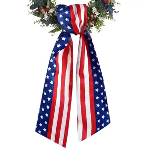 Patriotic Wreath Sash for Front Door, 55 x 5 Inch American Flag Stars and Stripes Ribbon, 4th of July Memorial Day Decor, 1 Packfidget toys
