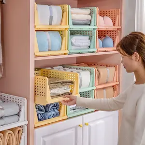 5 Pack Stackable Closet Storage Basket - StackableStorage Bins, Multifunctional & Foldable Closet Organizer,Wardrobe Cupboard Space-Saving Hat Storage Drawer  Organizer,