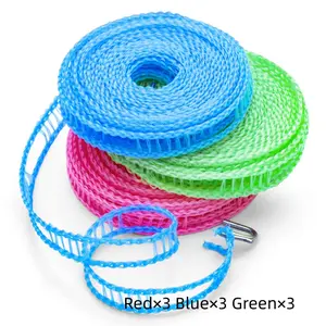 Clothesline,9Pack Clotheslines for Outside, Adjustable Clothes line,Windproof Clothesline with Hooks, Indoor and Outdoor Laundry and Drying Lines,Ideal Camping & Travel Essentials (5 m/197 in)