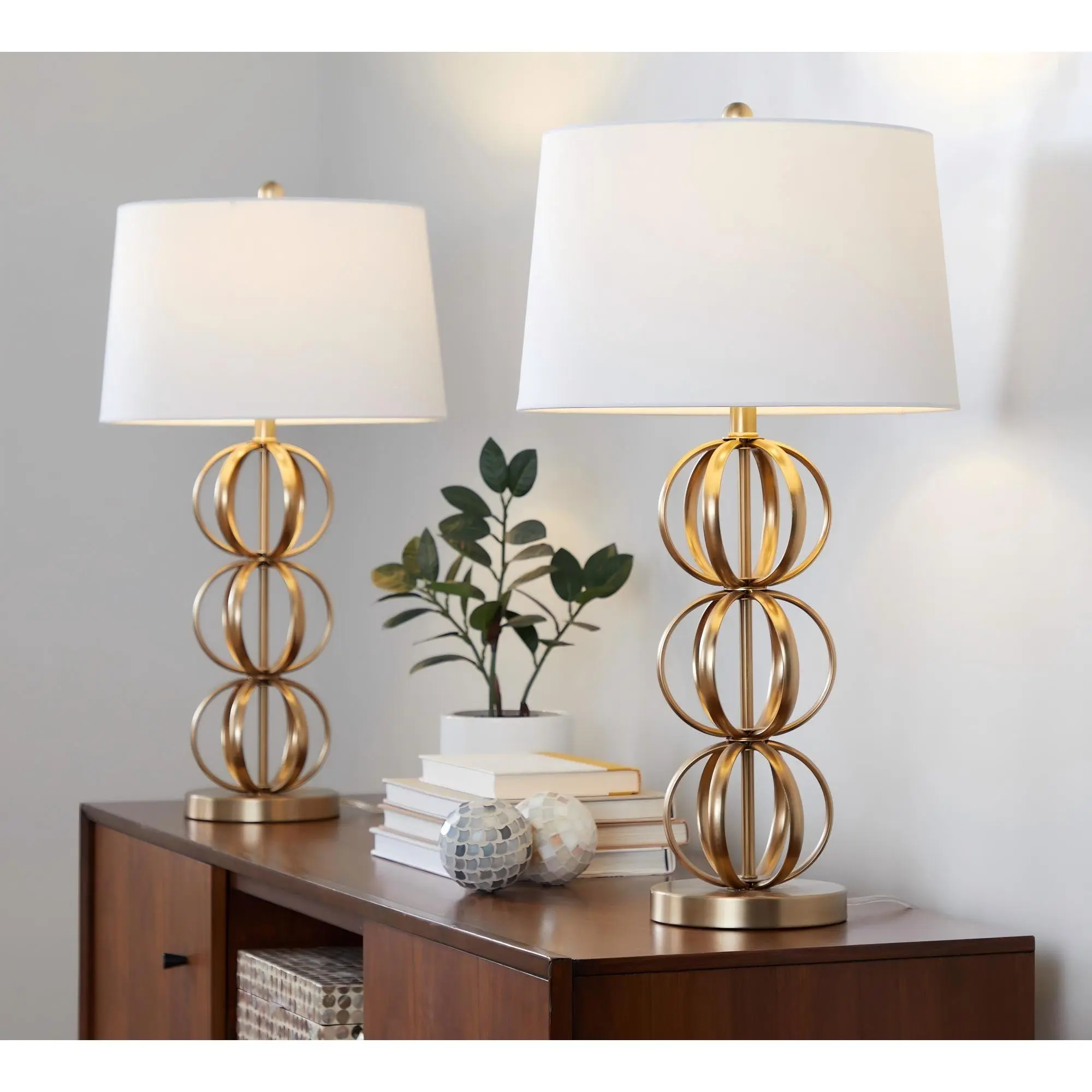 ARCH 29" Contemporary Metal Table Lamp Set of 2 - Gold Metal Frame with White Linen Shade, Modern Living Room Bedside End Table Lighting, Grandview Gallery Decor, 2-Pack, Living Room Table for Sofa Side, Bedroom, Office, Apartment and Home Decor