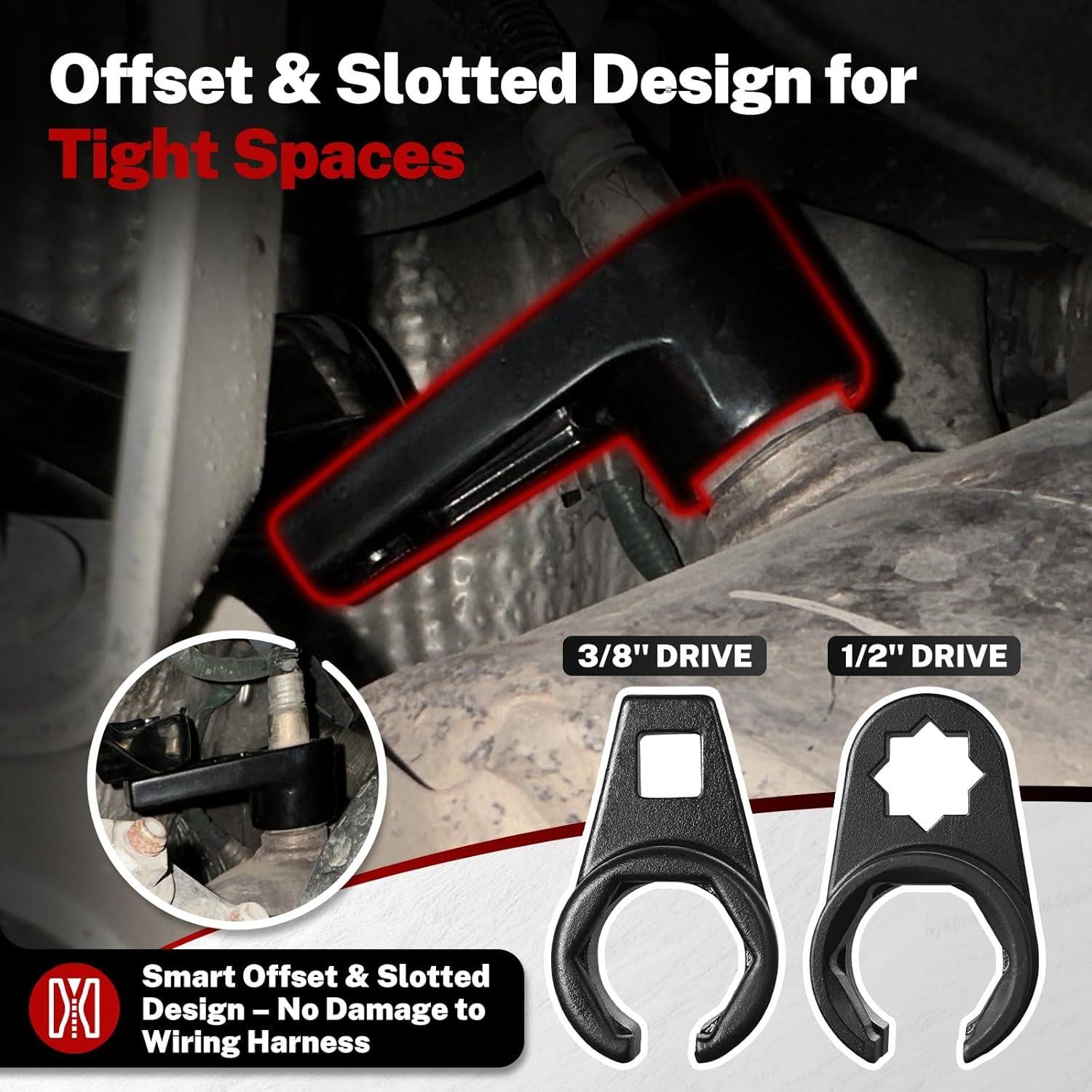 5 count O2  Sensor Socket Set, 7/8" (22mm) Offset O2 Sensor  Kit with Thread Chasers, 3/8" & 1/2" Drive