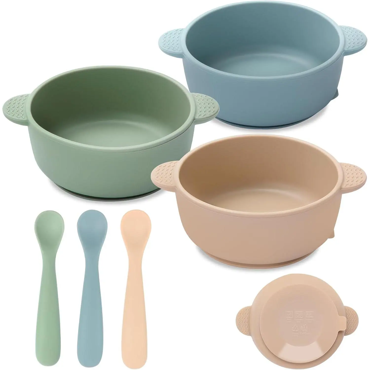 Baby Bowls with Suction and Baby Spoons Set of 3, Silicone Stay Put Bowls and Feeding Spoons  Babies Toddlers Kids, BPA Free,Microwave and Dishwasher Safe utensil