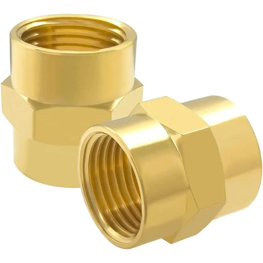 2 count Brass Coupling Pipe Fitting, 3/8" x 3/8" NPT Female Coupler