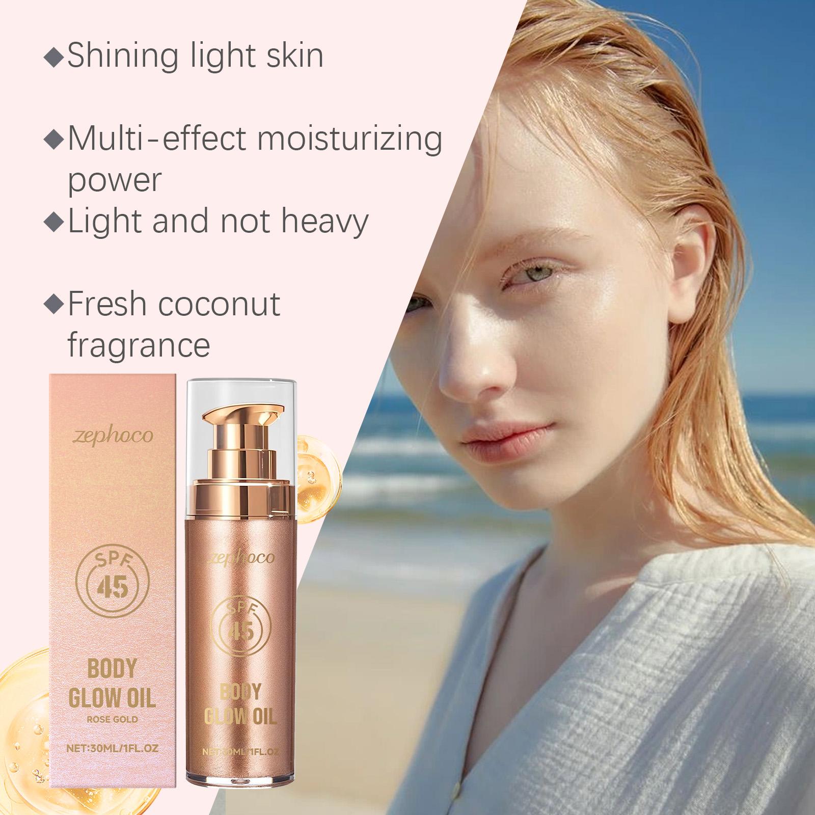 zephoco Rose Gold Coconut Protective Shimmer Body Oil Summer Protective Moisturizing Glossy Non-Sticky Body Oil
