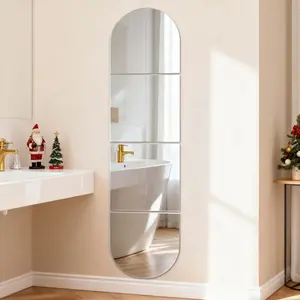 4pcs/set Self-Adhesive Full-Length Mirror Sticker, Frameless Mirror Sticker, Removable Acrylic Wall Decor, Wall Decal, Drill-Free Wall Decor Mirror for Living Rooms, Bedrooms, Dorms, Home Decoration, Mirror Wall Sticker