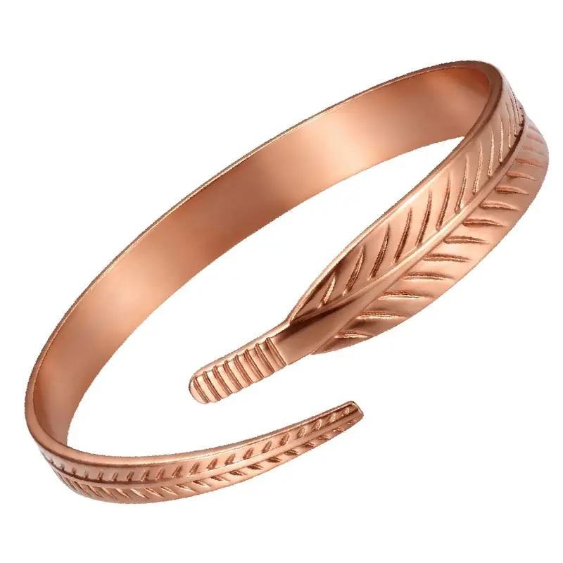 2CPS Pure Copper Bracelet For Women Handmade Leaf Design No Plating Raw Solid Uncoated Authentic Cuff Bangles Everyday Wear Fashion Jewelry