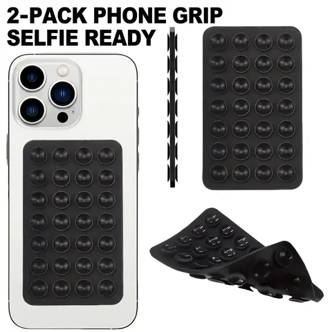 2-Pack Versatile Silicone Phone Grip, Mobile Phone Holder, Adhesive Cellphone Holder, Cell Phone Stand, Suction Phone Mount, Double-Sided Suction Cup Design, Strong Adhesive Stand for iPhone & Android, Cellphone Accessories, Perfect for Selfies & Videos